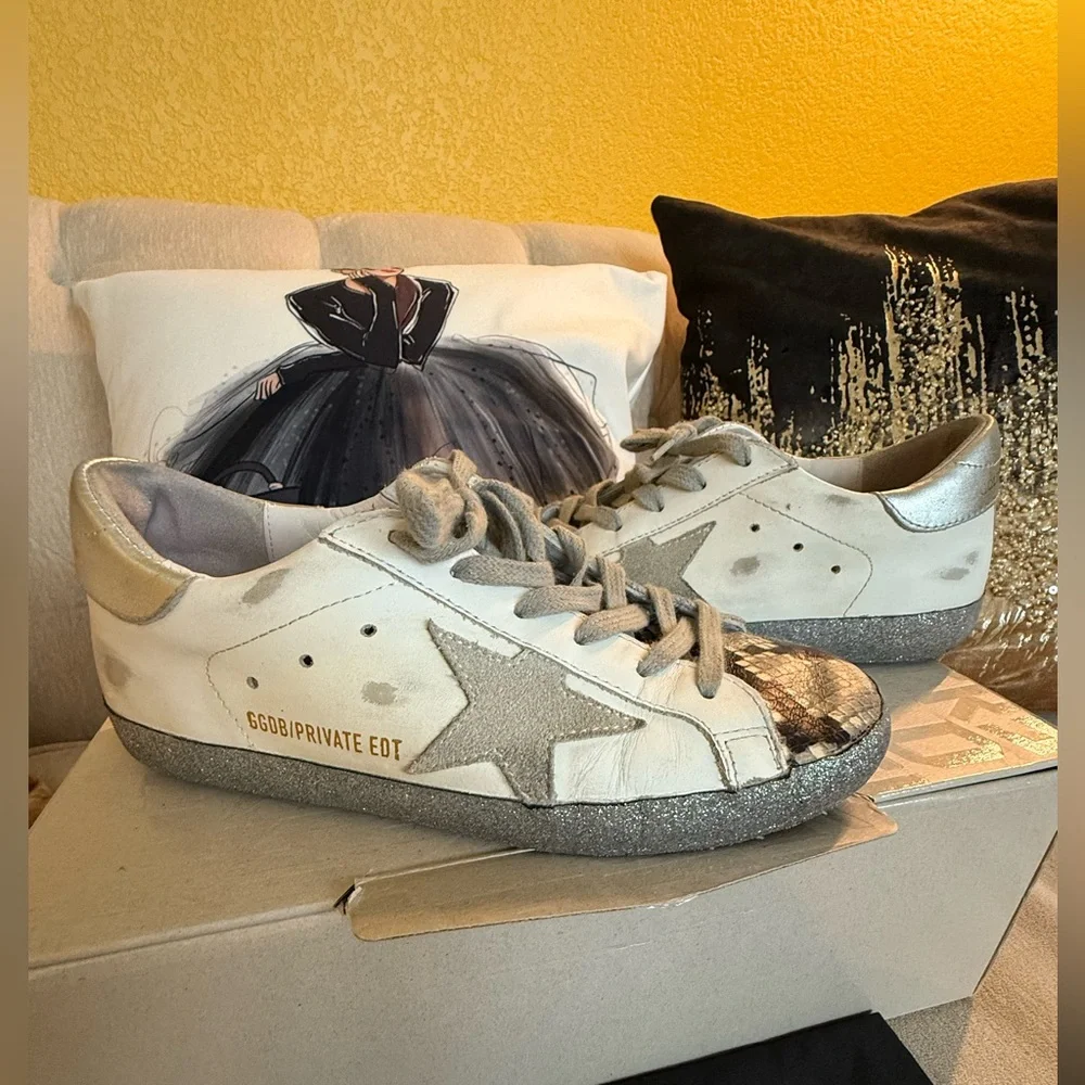 Golden Goose Snakeskin, Silver and White Sneakers - Picture 3 of 8
